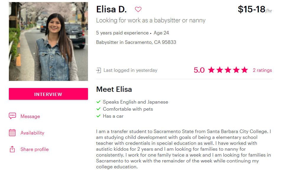 babysitter profile