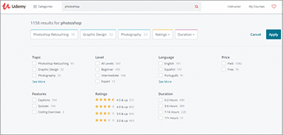udemy filters